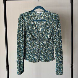Mango (MNG) Green Floral Long-Sleeve Blouse